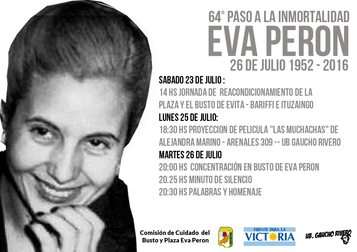 El Frente para la Victoria con varias actividades por al aniversario del fallecimiento de Eva Perón