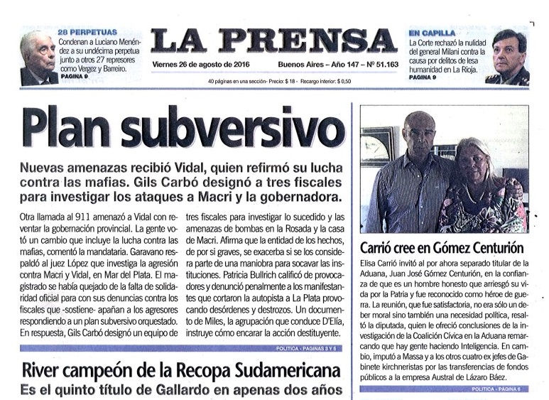 La Prensa se anima y recupera en su tapa el discurso de la última dictadura cívico – militar