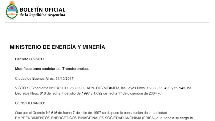 El Gobierno Nacional abrió la puerta a la privatización de centrales energéticas