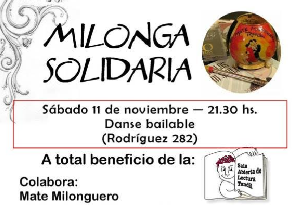 La Sala Abierta de Lectura realizará una «milonga solidaria» este sábado