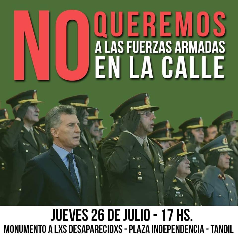 Este jueves, repudio a la participación de las Fuerzas Armadas en seguridad interior