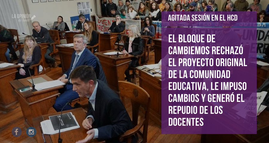 El bloque de Cambiemos rechazó el proyecto original de la comunidad educativa, le impuso cambios y generó el repudio de los docentes.