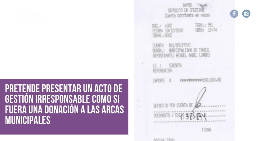 Lanzado a la campaña, Lunghi sobreactúa y muestra el ticket del depósito por medio millón