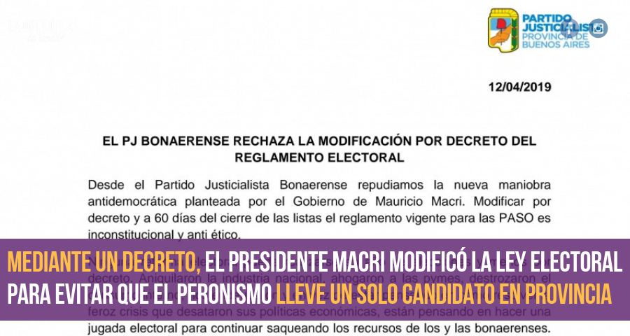 El PJ irá a la Justicia para frenar la «inconstitucional» reforma electoral