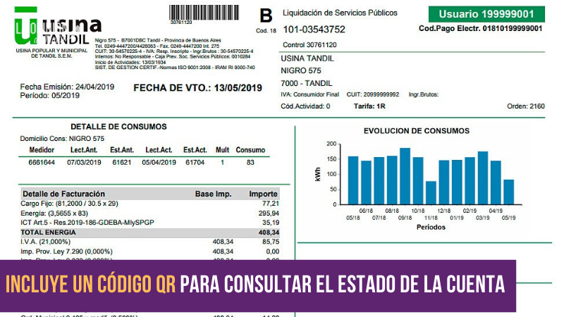 La factura de la Usina de Tandil viene con un nuevo formato