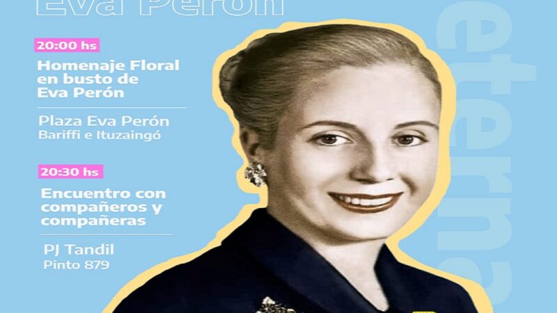El Partido Justicialista de Tandil llevará adelante una serie de actividades por el 70° aniversario del fallecimiento de Eva Perón