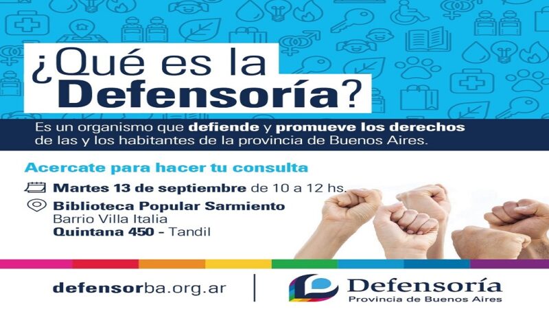Habrá jornada de atención y asesoramiento de la Defensoría del Pueblo bonaerense en la Biblioteca Popular Sarmiento