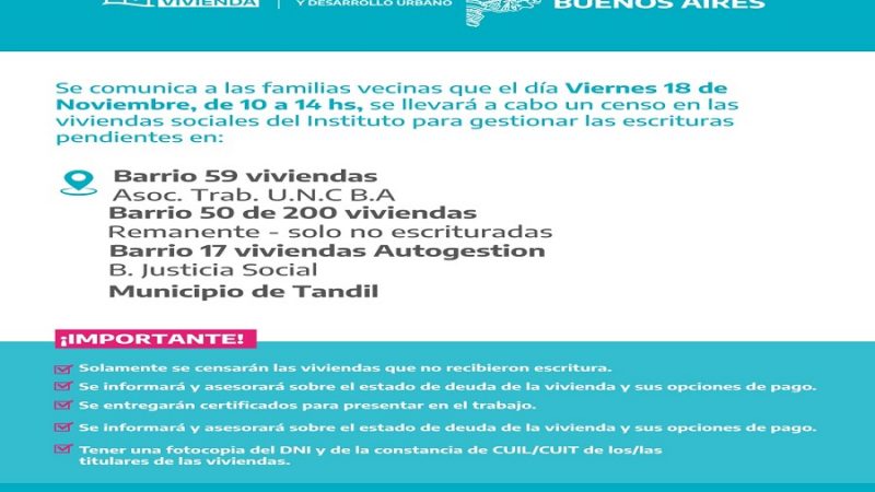 El Gobierno de la Provincia de Buenos Aires realizará un censo de viviendas para avanzar con procesos de escrituración