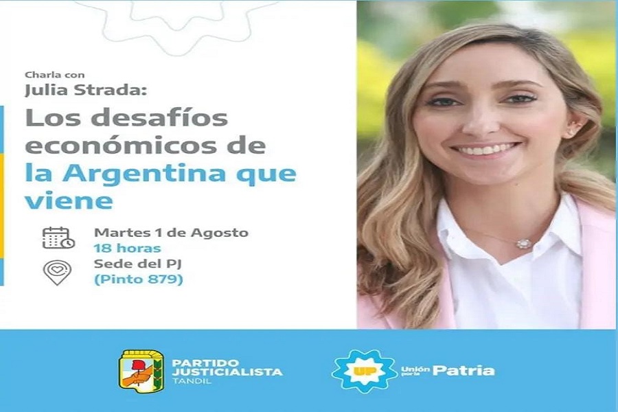 “Los desafíos económicos de la Argentina que viene”: el PJ local invita a una charla abierta con la economista y Directora del Banco Nación, Julia Strada