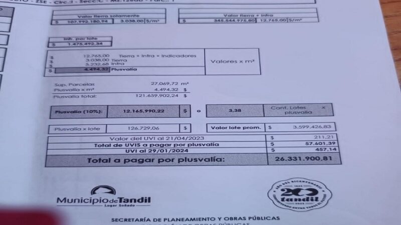 Una plusvalía de 26 millones de pesos: el excesivo impuesto que golpea los bolsillos de los adjudicatarios del barrio «De Corazón Tandilense III»