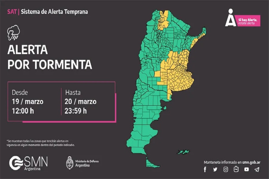 Tandil bajo alerta amarilla por tormentas, vientos y granizo durante la tarde y noche de este martes